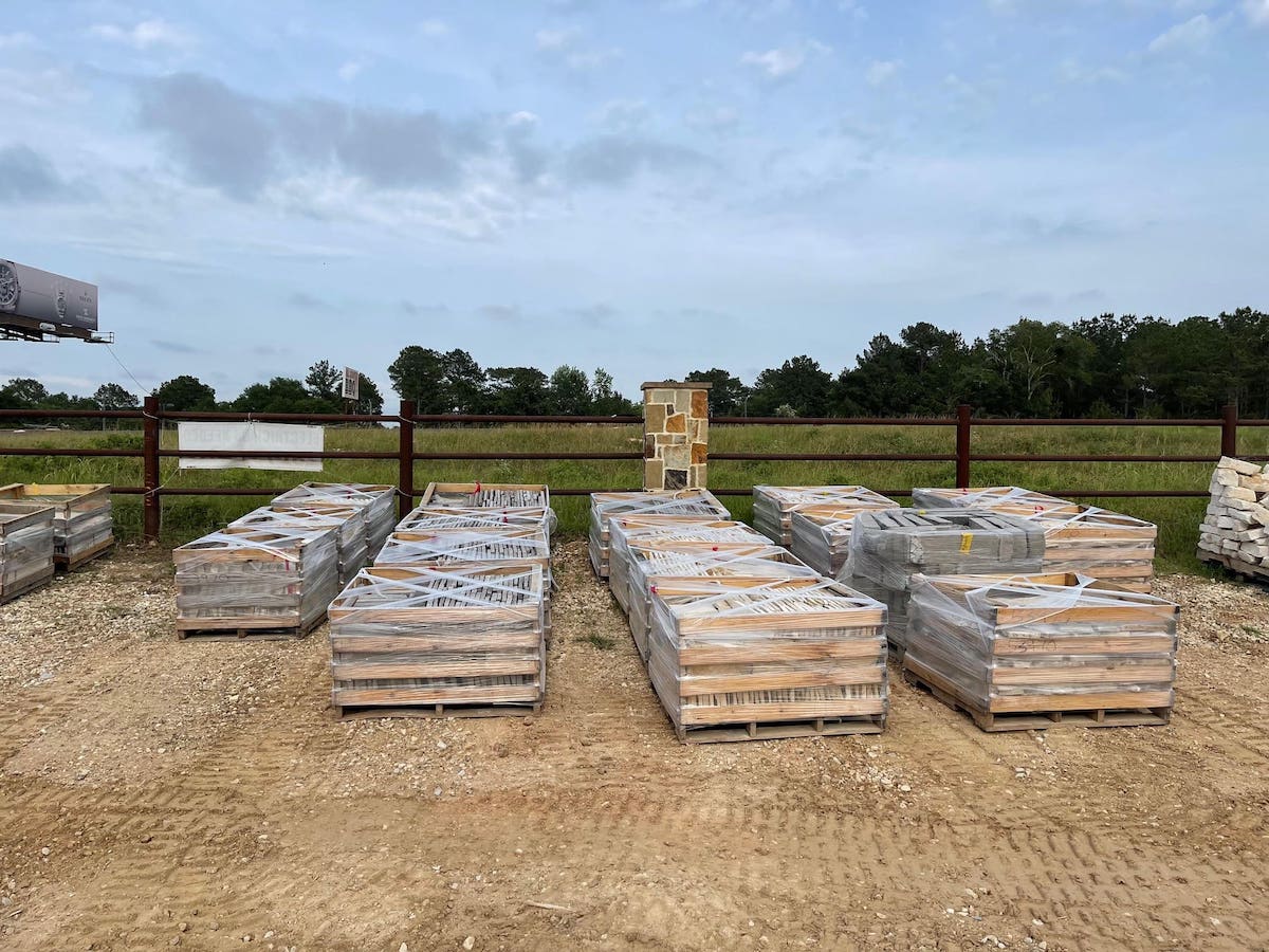 Pallets of natural stone prepared for delivery